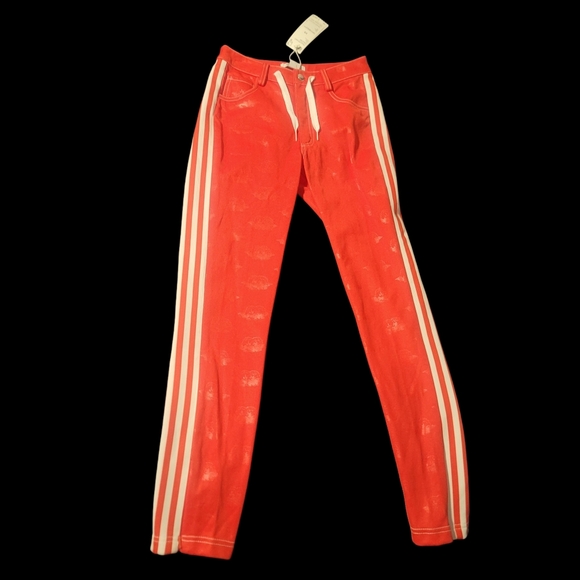 ADIDAS X FIORUCCI Red High Waisted Side Striped Jeans BNWT - Picture 2 of 10